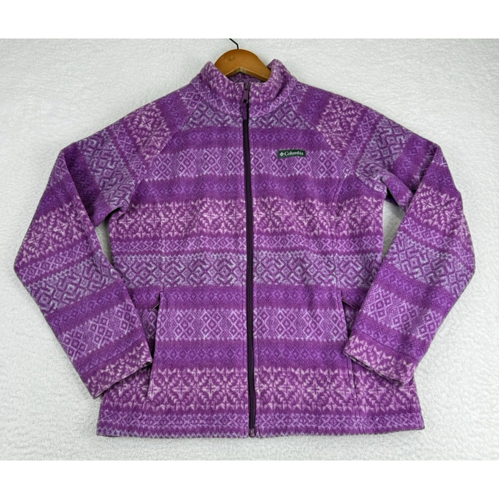 Columbia Fleece Full Zip Jacket‎ Size Youth Girls XL 18/20 Fair Isle Purple